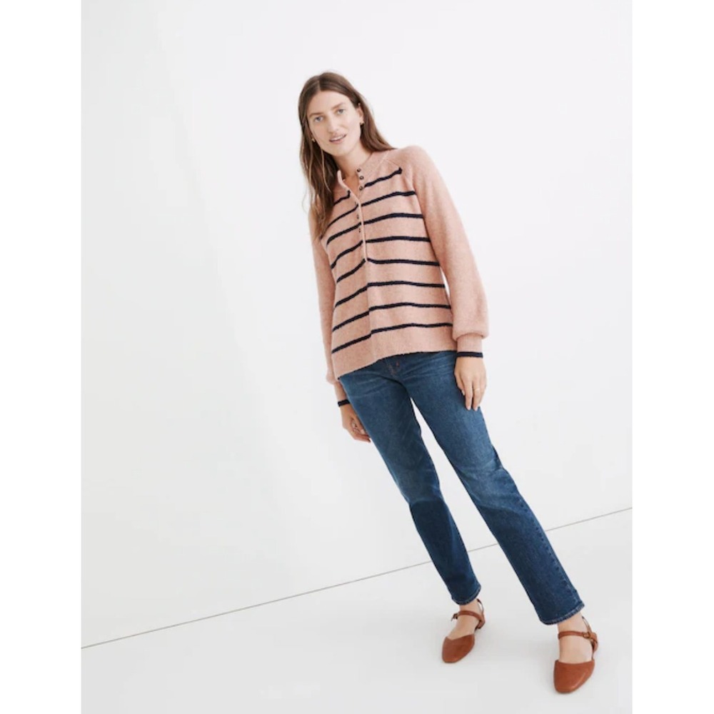 Madewell, M, Pembury Henley Mockneck Striped Sweater Heather Quartz, Cotton/Wool